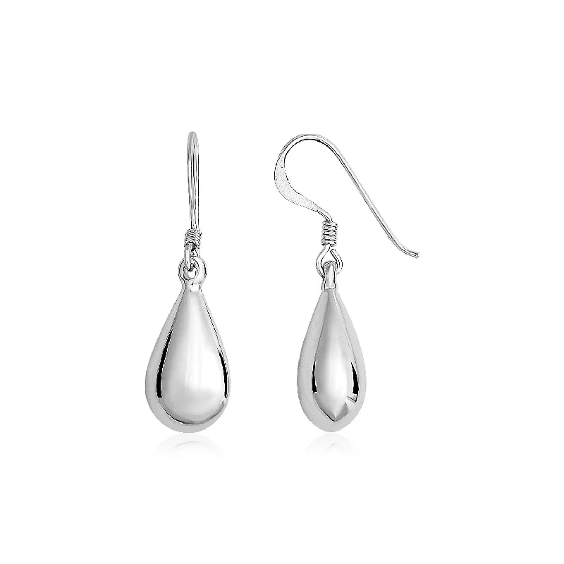 Women's elegant earrings-Sterling Silver Polished Puffed Teardrop Dangle Earrings