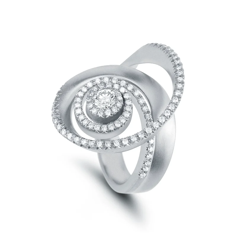 Women's zodiac rings-Diamond and White Gold Swirl Ring