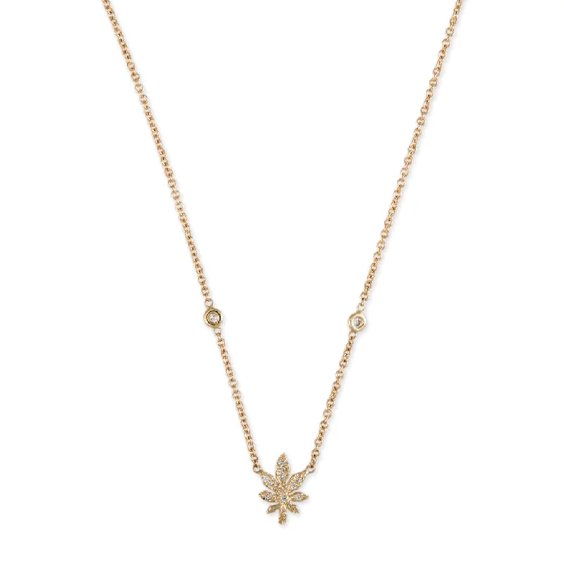 Women's statement necklaces-PAVE SWEET LEAF 2 DIAMOND CHAIN NECKLACE