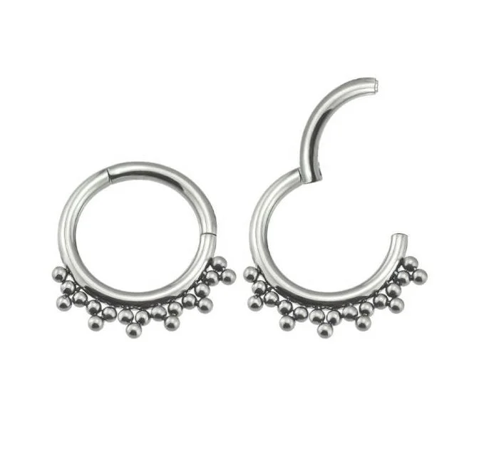 Minimalist women's rings-Titanium High Polish Hinged Septum/Daith Ring - T10