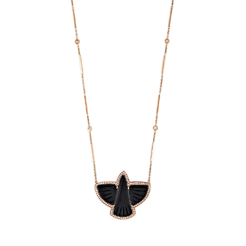 Women's gift necklaces-PAVE ONYX THUNDERBIRD NECKLACE