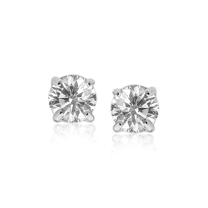 Women's luxury party earrings-14k White Gold Round CZ Stud Earrings(8mm)