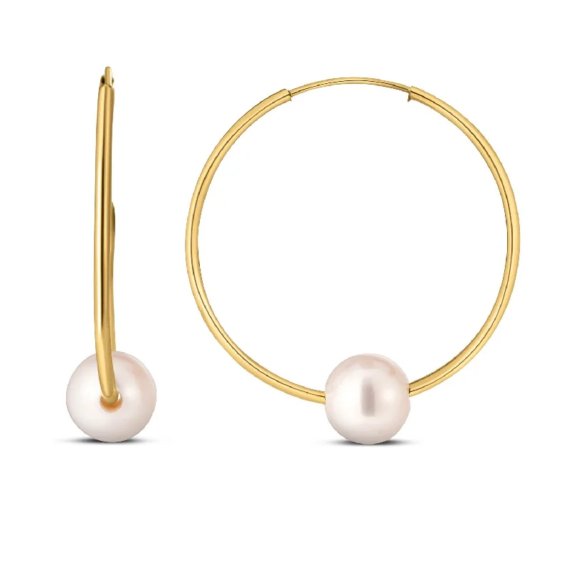 Minimalist women's earrings-14k Yellow Gold Round Endless Pearl Earring(1x25mm)