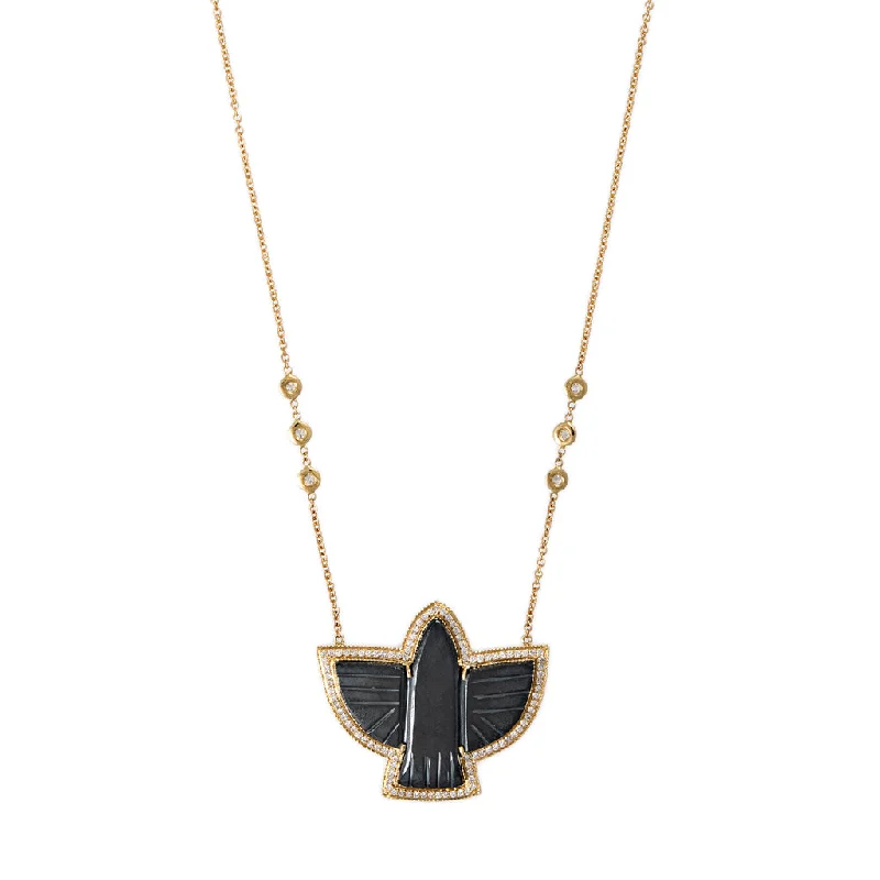 Women's casual necklaces-PAVE HEMATITE THUNDERBIRD 6 DIAMOND NECKLACE