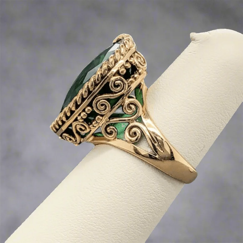 Women's modern design rings-YGP Green CZ Heart cathedral set Ring