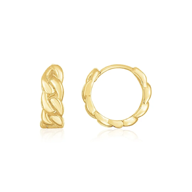 Women's sustainable earrings-14K Yellow Gold Thick Curb Chain Huggie Hoop Earrings(4.2x12.4mm)