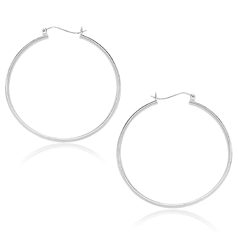 Women's dangle earrings-10k White Gold Polished Hoop Earrings (1.5x40mm)