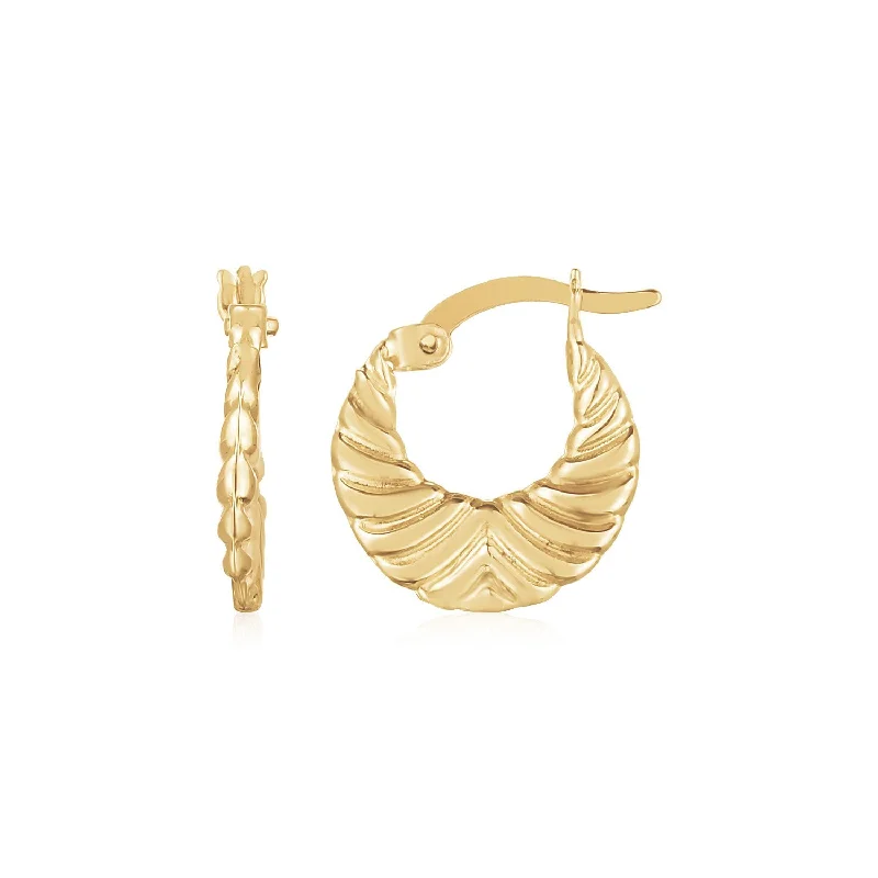 Women's symbolic earrings-14K Yellow Gold Graduated Grooved Fancy Hoop Earrings