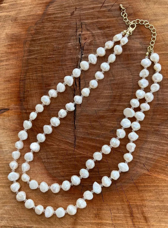 Women's layered necklaces-Fresh Water Pearl Double Strand Necklace