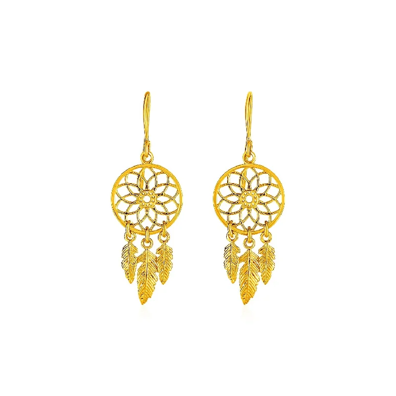 Women's titanium earrings-Dream Catcher Earrings in 14k Yellow Gold