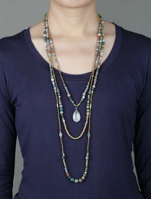 Women's party necklaces-Natural Indian Onyx Three Layered Necklace