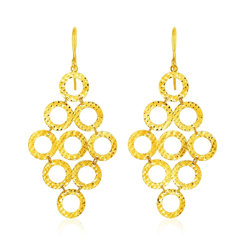 Women's ethical earrings-14k Yellow Gold Earrings with Textured Open Circle Motifs