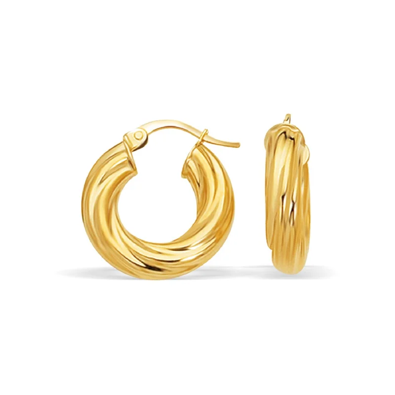 Women's pearl earrings-14k Yellow Gold Fancy Twist Hoop Earrings