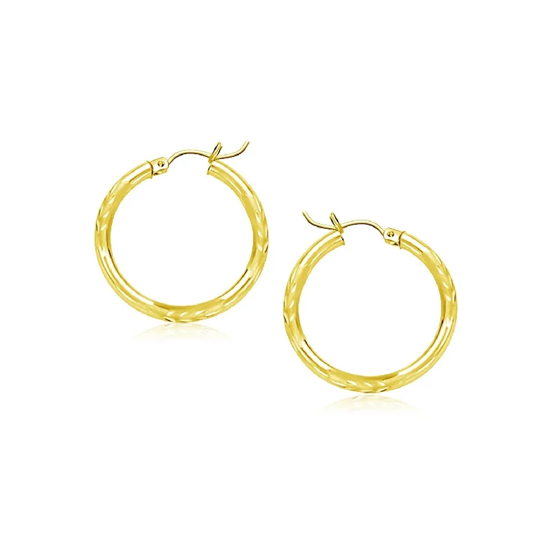 Women's jade earrings-10k Yellow Gold Diamond Cut Hoop Earrings (2x15mm)