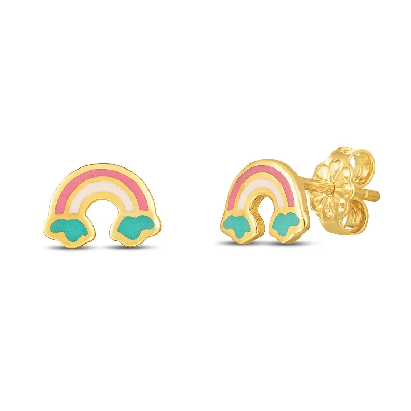 Women's silver earrings-14k Yellow Gold Rainbow Studs