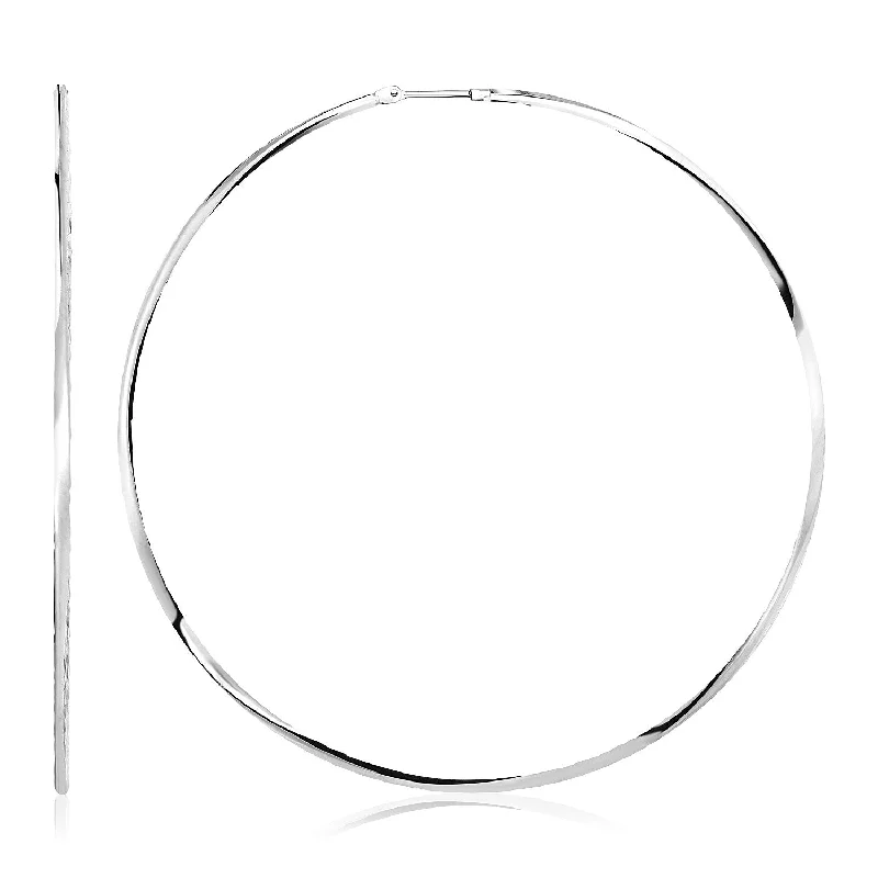 Women's stainless steel earrings-Sterling Silver Large Polished Round Hoop Earrings(70mm)