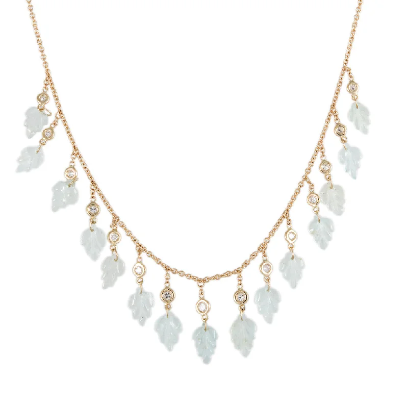 Women's healing crystal necklaces-15 DIAMOND AQUAMARINE LEAF SHAKER NECKLACE