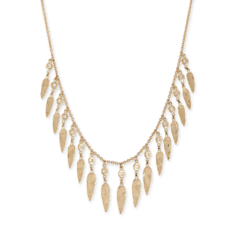 Women's geometric necklaces-HAMMERED ELONGATED TEARDROP + DIAMOND SHAKERS NECKLACE