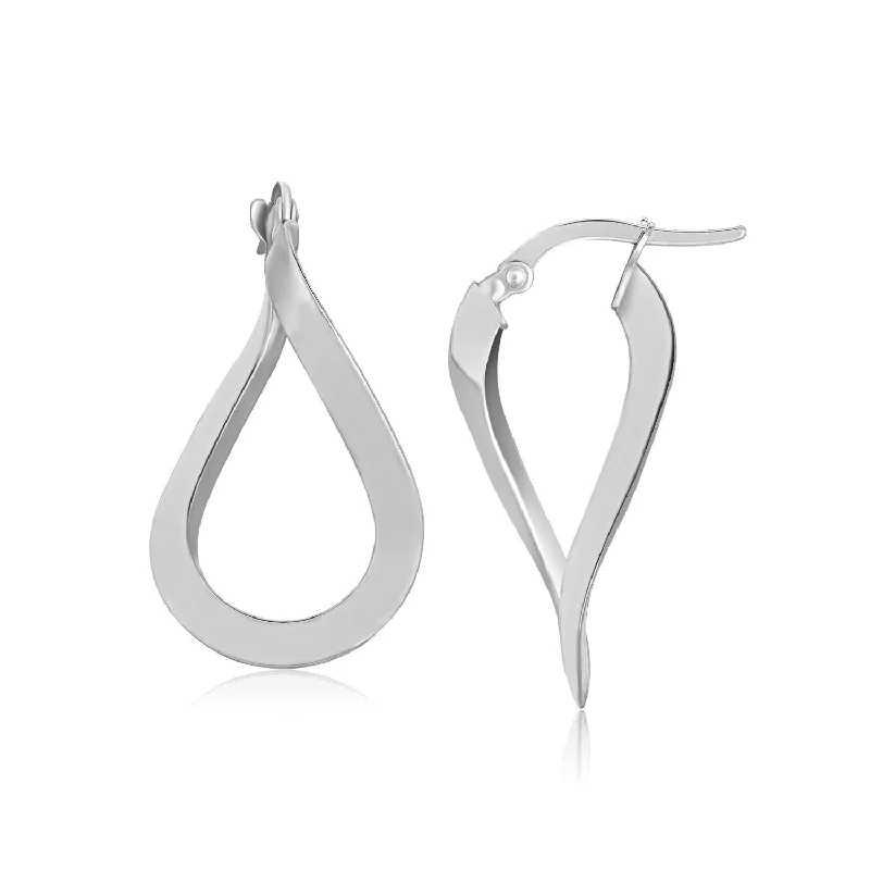 Trendy women's earrings-14k White Gold Twisted Freeform Hoop Earrings