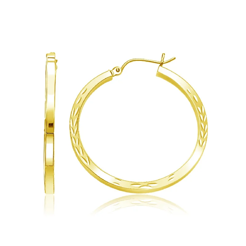 Women's moon phase earrings-14k Yellow Gold Diamond Cut Hoop Earrings(2x35mm)