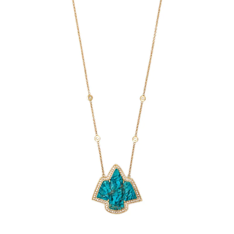 Women's bridal necklaces-PAVE SMALL CHRYSOCOLLA THUNDERBIRD NECKLACE