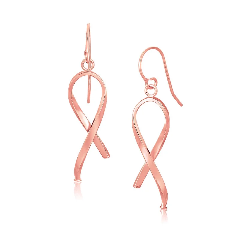 Women's photo earrings-14k Rose Gold Polished Ribbon Style Drop Earrings