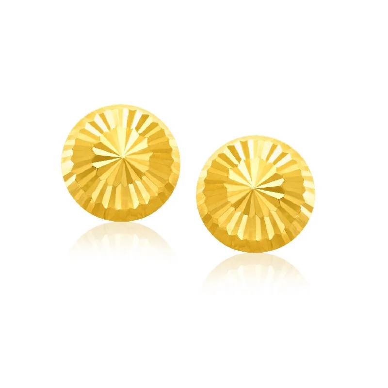 Women's everyday earrings-14k Yellow Gold Diamond Cut Flat Design Stud Earrings(8mm)