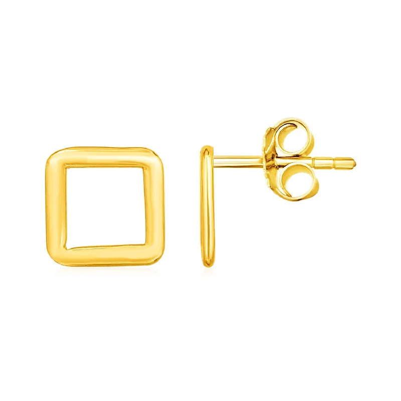 Women's eco-friendly earrings-14k Yellow Gold Post Earrings with Open Squares