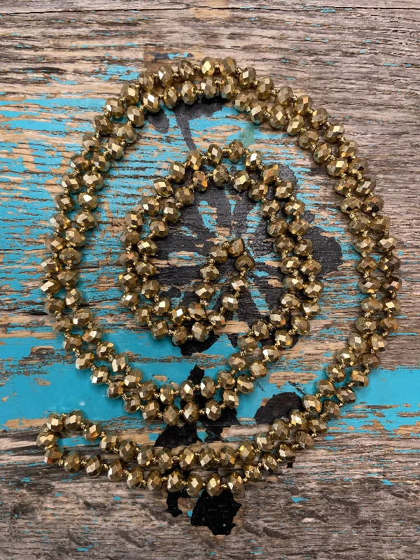 Women's chain necklaces-60" Hand Knotted Majestic Gold Bead Necklace