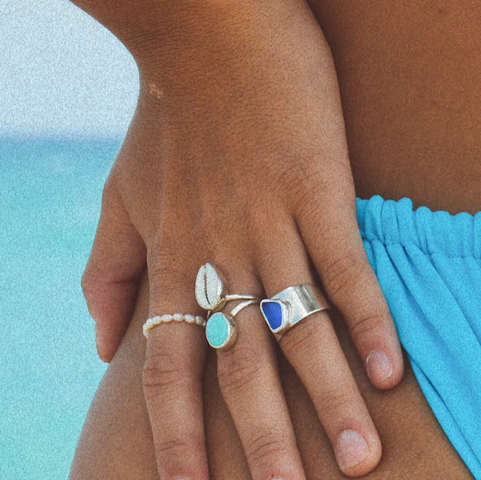 Women's pet memorial rings-Shell and Turquoise Ring (Handmade)