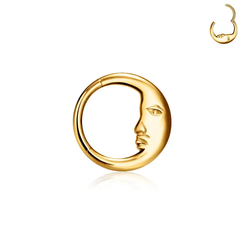 Women's gift rings-Titanium Gold Half Face Hinged Septum/Daith Ring - TI-224A