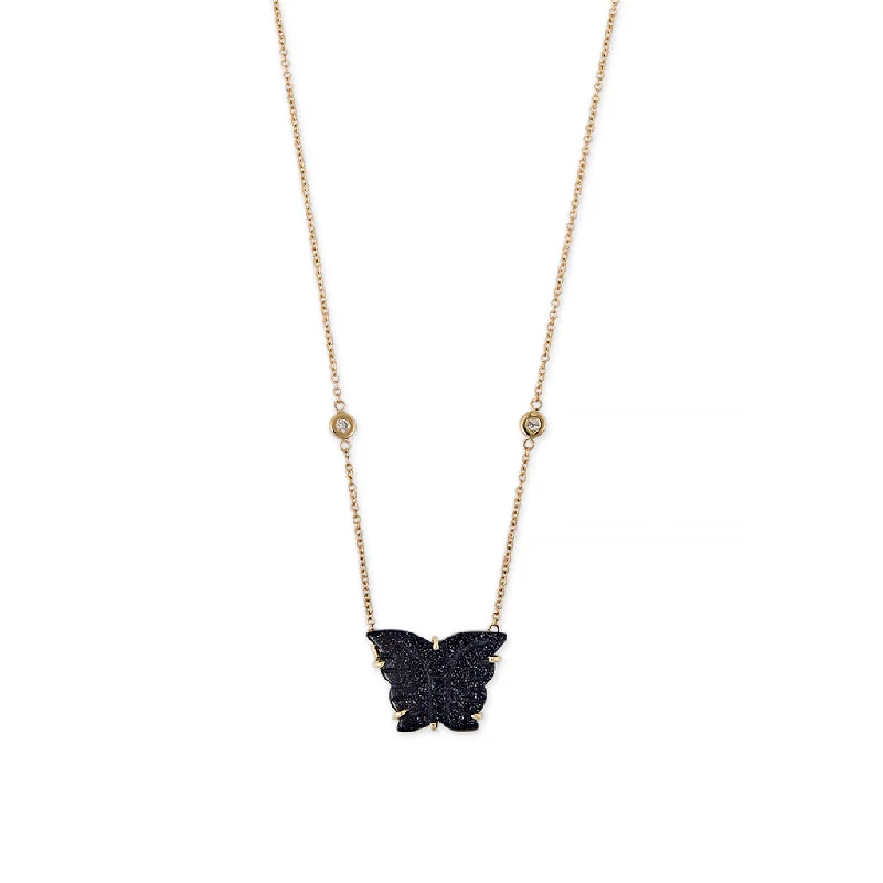 Women's moon phase necklaces-BLUE GOLDSTONE BUTTERFLY NECKLACE