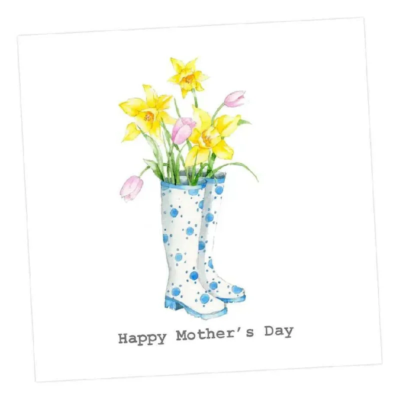 Women's eternity rings-Dotty Spring Wellies Greeting Card