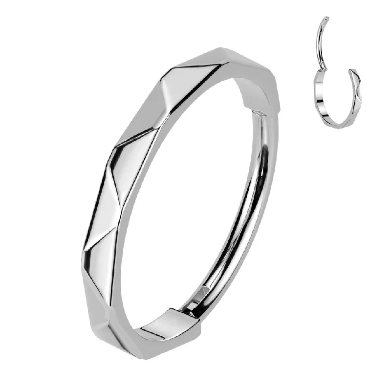 Women's cocktail rings-Titanium High Polish Hinged Segment Nose Hoop Ring With Faceted Side 20 Gauge - TI-202