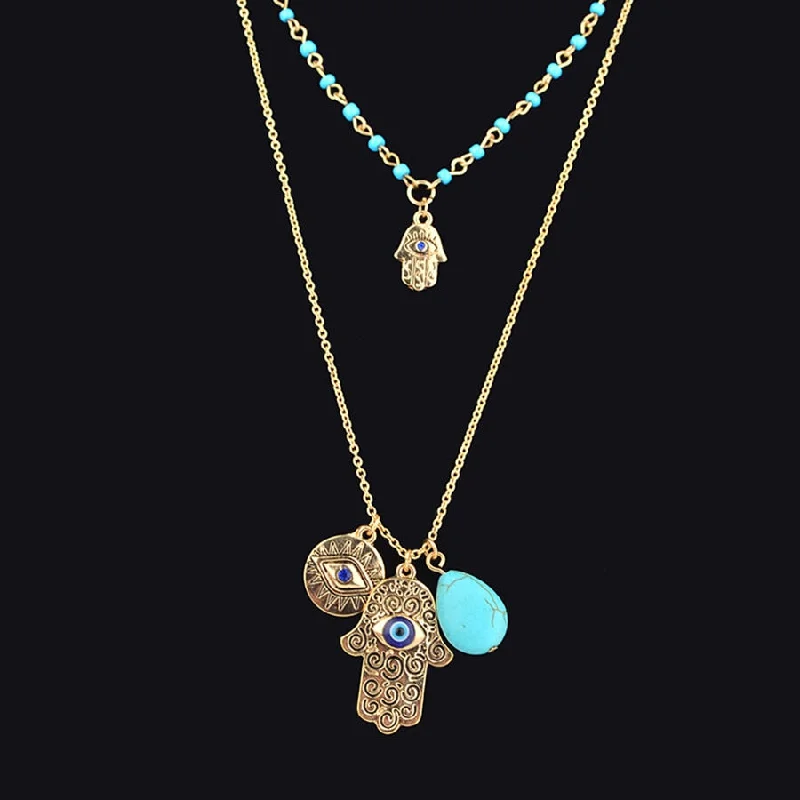 Women's name necklaces-Hamsa Hand Protection Necklace