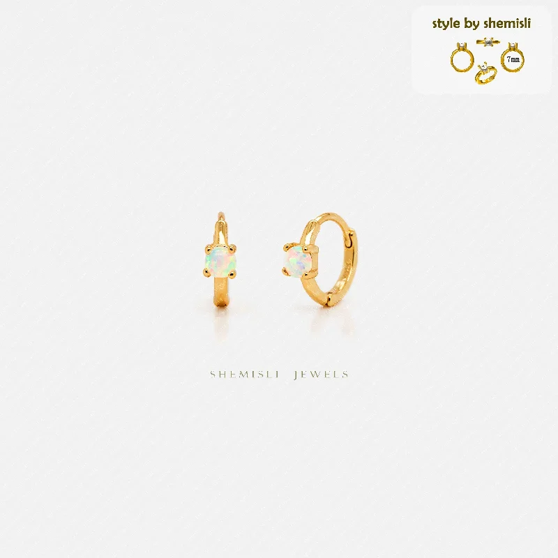 Women's evil eye earrings-Tiny Opal Stone Helix Hoop Earrings, Unisex, Gold, Silver SHEMISLI SH666, SH667 (SH265), SH668, SH669