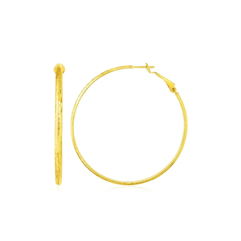 Women's chandelier earrings-14k Yellow Gold Large Textured Round Hoop Earrings