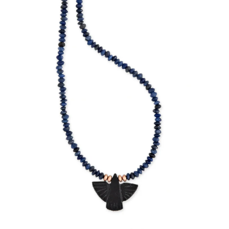 Women's name necklaces-ONYX THUNDERBIRD + GOLD AND LAPIS BEADED NECKLACE