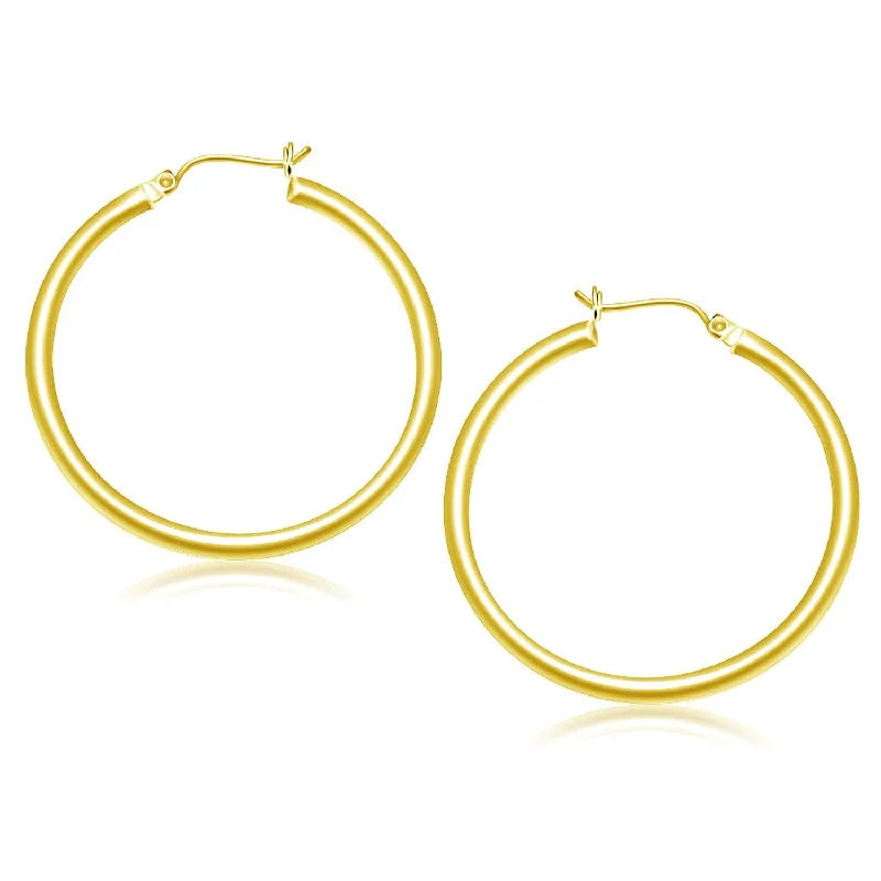 Women's emerald earrings-10k Yellow Gold Polished Hoop Earrings (3x40mm)