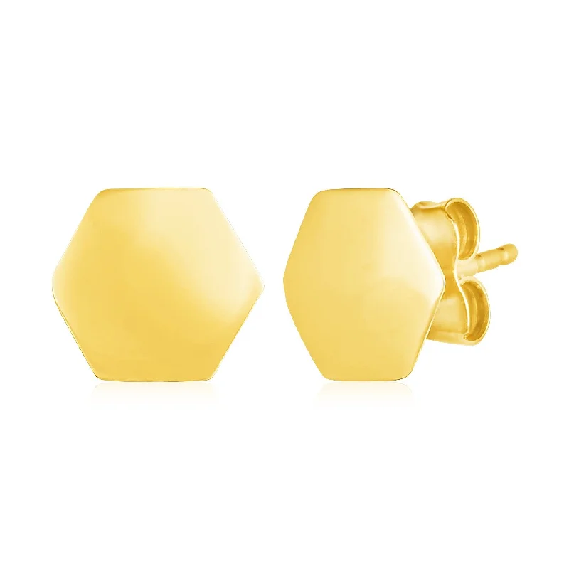 Women's geometric earrings-14k Yellow Gold Hexagon Stud Earrings