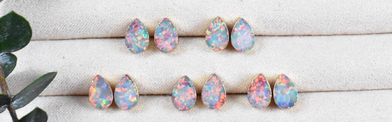 Women's eco-friendly earrings-Teardrop Fire Opal Stud Earrings