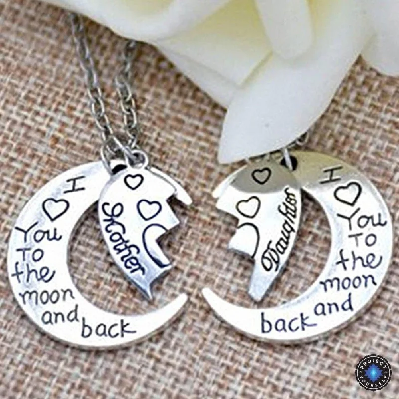 Women's mother-daughter necklaces-Crescent Moon Pendant Necklace Set