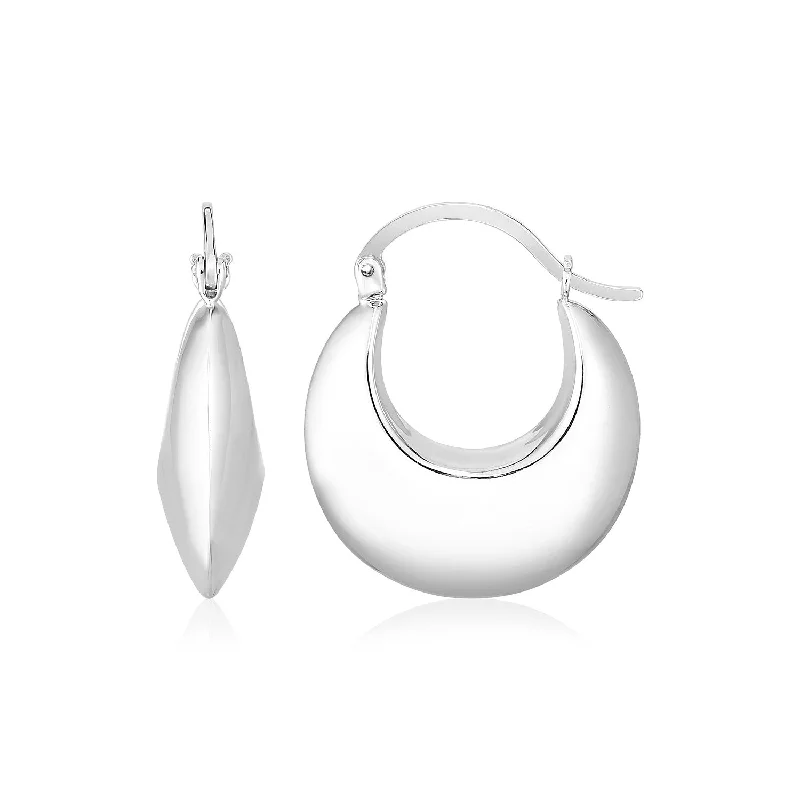 Women's vintage-inspired earrings-Sterling Silver Polished Puffed Hoop Earrings