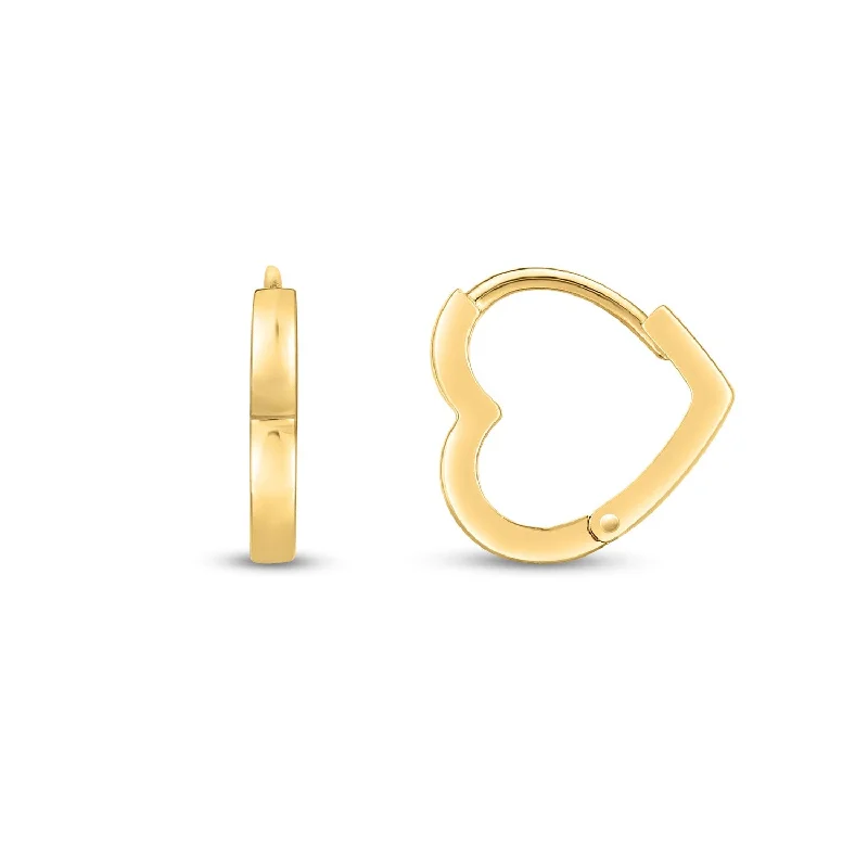 Women's luxury gift earrings-14k Yellow Gold Heart Huggie Hoops