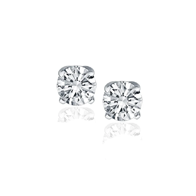 Women's threader earrings-14k White Gold Diamond Four Prong Stud Earrings (1 cttw)