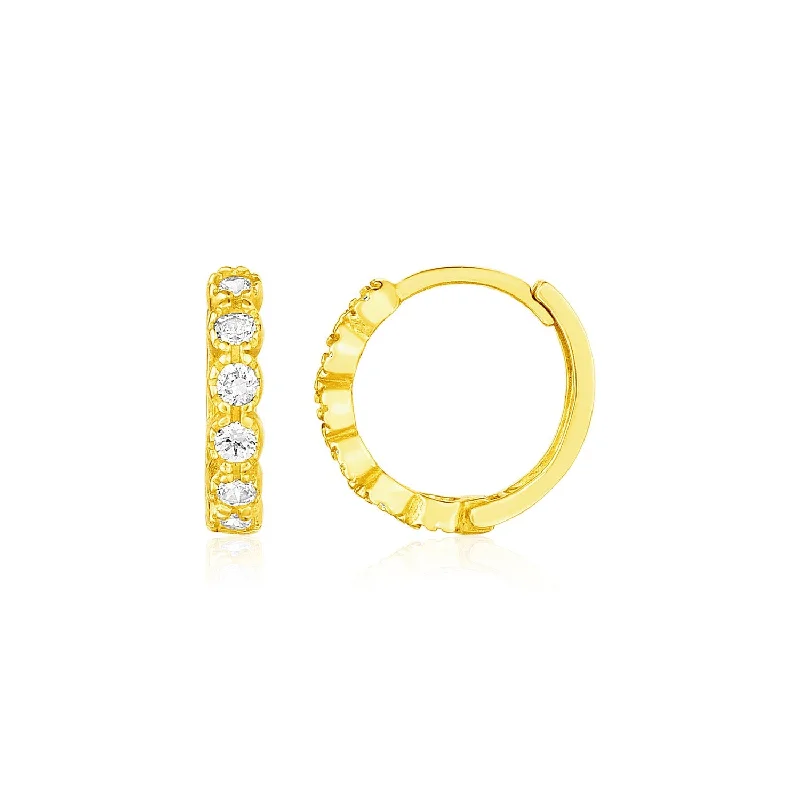 Women's platinum earrings-14k Yellow Gold Petite Hoop Earrings with Round Cubic Zirconias