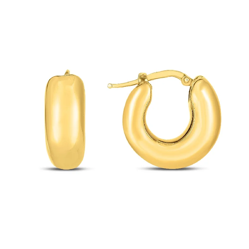 Women's star earrings-14k Yellow Gold Small Puffy Hoops