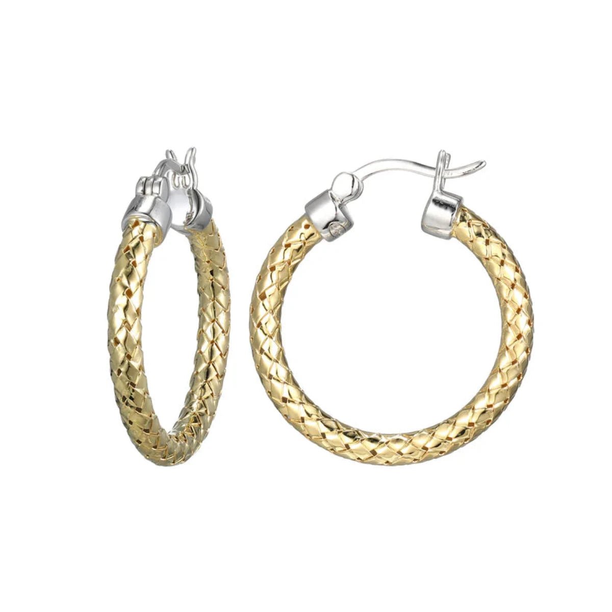 Women's K gold rings-YGP Sterling 25MM/3MM Mesh Hoop Earring