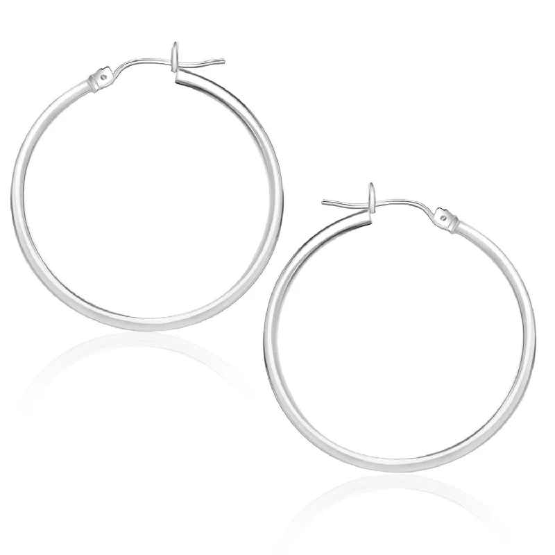 Women's sapphire earrings-10k White Gold Polished Hoop Earrings (1.5x25 mm)