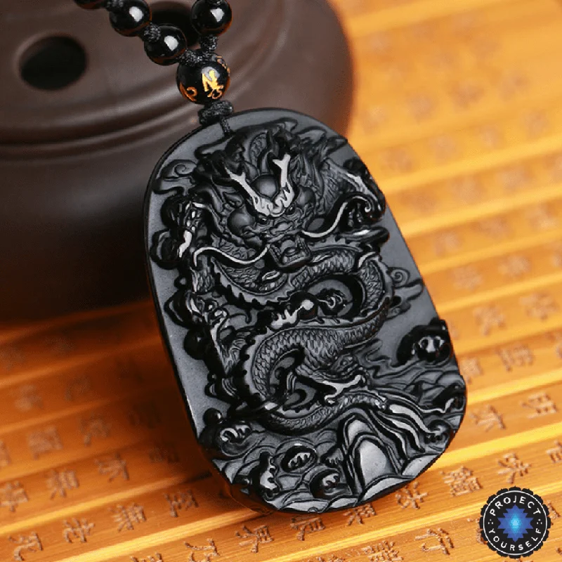 Women's friendship necklaces-The Dragon Guardian Obsidian Pendant